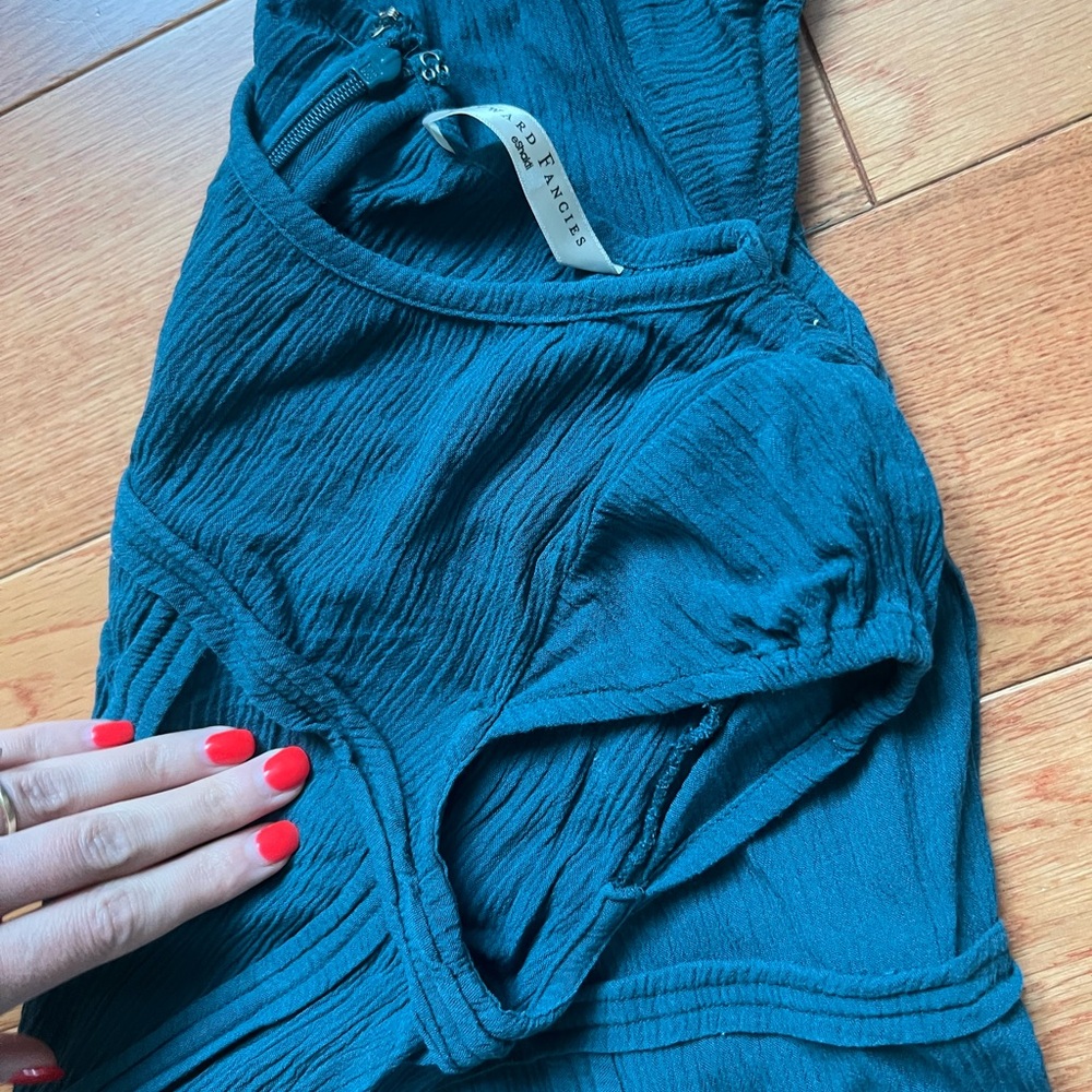 Wayward fancies by eShakti teal textured midi dress size medium pockets - Picture 6 of 7